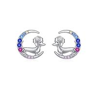 YFN Orecchini da bambina in argento Sterling con cavallo/unicorno/gatto, luna, regalo per donne e ragazze, Argento sterling, Zirconia cubica