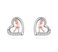 YFN Orecchini da golf Orecchini sportivi in argento Sterling Orecchini a forma di cuore Gioielli da golf Regalo per donne ragazze