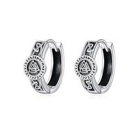 YFN Orecchini neri da uomo in argento sterling 925 con runa vichinga nera orecchini di compleanno per uomini e donne, Argento sterling, Zirconia cubica