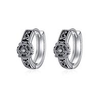 YFN Orecchini neri da uomo in argento sterling 925 con runa vichinga nera orecchini di compleanno per uomini e donne, Argento sterling, Zirconia cubica