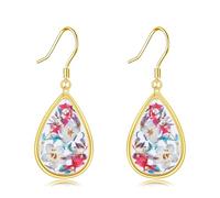 YFN Orecchini pendenti in argento Sterling con fiore pressato e scritta "Forget Me Nont" in stile vintage, gioielli floreali, idea regalo per le donne