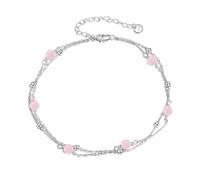 YFN Perline/pietra di luna/turchese/essonite/onice/quarzo rosa/perle nere/opale opale braccialetto per le donne in argento sterling S925 bracciale regolabile da spiaggia gioielli, 9+2 inch, Argento