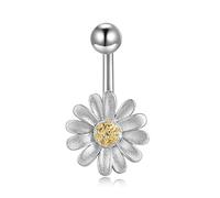 YFN Piercing per ombelico in argento Sterling con margherita/girasole/farfalla/ape/malocchio/turchese, gioiello per donne e ragazze, ipoallergenico, 8*23, Argento sterling, Zirconia cubica
