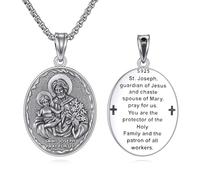 YFN San Giuseppe Collana da uomo in argento Sterling 925 con ciondolo a forma di San Giuseppe con catena da 22 pollici, santo patrono dei lavoratori e delle famiglie, medaglione, regalo per Natale
