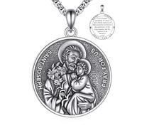 YFN San Giuseppe - Collana in argento Sterling 925 per uomini, con medaglione di San Giuseppe, patrona dei lavoratori e dei padri, collana 22"+2", gioiello religioso cattolico, regalo di laurea, festa