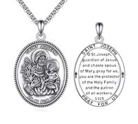 YFN San Giuseppe - Collana per uomini e donne, in argento Sterling con ciondolo a medaglione di San Giuseppe, 22 "+2", regalo per battesimo, cresima, prima comunione