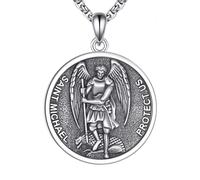 YFN San Michele Collana in argento Sterling 925 per uomini e donne Sacro Michele Ciondolo Arcangelo Protezione Medaglione Cattolico Gioielli Spirituali Regalo Militare Polizia Guerra Spirituale