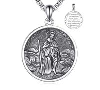 YFN San Peregrin Ciondolo in argento sterling 925 da uomo catena 22"+2" sacro medaglione regalo per sopravvissuti al cancro
