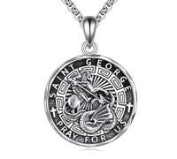 YFN Santo Patron Collana in argento Sterling Amuleto Medaglia Ciondolo Gioielli Religiosi Regali per Uomo Donna, 30mm x 20.8mm, Argento sterling, Nessuna pietra preziosa