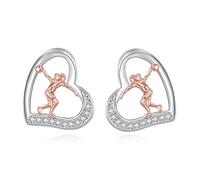 YFN Sport - Orecchini 925 in argento Sterling, orecchini hobby a forma di cuore, gioiello regalo per donne sportive, normale, Argento sterling, Zirconia cubica