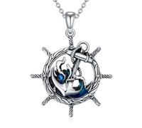 YFN Timone collana in argento sterling con ciondolo a forma di ancora nautica, regalo per donne e ragazze, Argento sterling