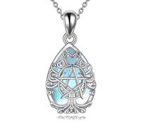 YFN Triple Moon Goddess - Collana in argento sterling con pentagramma opale/turchese con ciondolo Pagan Wiccan Magic Amuleto albero della vita, gioielli per uomo e donna