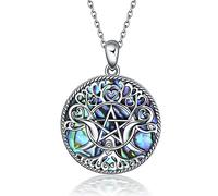 YFN Triple Moon Goddess Collana Pentagramma Pentacolo in argento sterling Collana con ciondolo Pagan Wiccan Magic Amulet Albero della vita Gioielli per donna Uomo