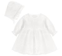 YFNVH 2 abiti da battesimo per bambine 9-12 mesi, abito da battesimo in pizzo bianco con cappello, vestito a maniche lunghe per baby shower, matrimoni, feste di compleanno