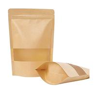 YFOX 50 sacchetti di carta kraft con cerniera, piccoli sacchetti di carta con finestra, adatti per frutta secca, caffè, tè semi (12 x 20 cm)