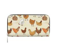 YFSGDLBN A Brood of Chickens - Portafoglio lungo in vera pelle con stampa di galline, Nero , Taglia unica
