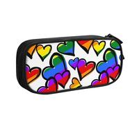 YFSGDLBN Astuccio per matite con stampa di cuori Gay Pride colorati arcobaleno di grande capacità, astuccio doppio astuccio portatile per cancelleria, Nero , Taglia unica, Portamonete