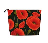 YFSGDLBN Beauty case in canapa finta con stampa di papaveri e fiori di papavero, borsa da viaggio per cosmetici, Nero , Taglia unica