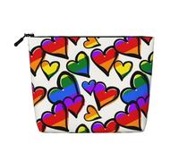 YFSGDLBN Borsa per trucchi in canapa finta stampata con cuori colorati arcobaleno Gay Pride borsa per cosmetici da viaggio, Nero , Taglia unica