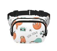 YFSGDLBN Brown Bradipo stampato quadrato doppio strato Marsupio quotidiano Casual Borsa da petto, Nero , Taglia unica