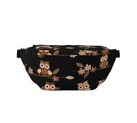 YFSGDLBN Carino Brown Cartoon Gufi Stampato Crossbody Marsupio Quotidiano Casual Borsa Petto, Nero , Taglia unica