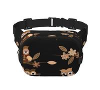 YFSGDLBN Carino Brown Cartoon Gufi Stampato Quadrato Doppio Strato Marsupio Quotidiano Casual Borsa Petto, Nero , Taglia unica