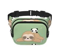 YFSGDLBN Carino panda e bradipo stampato quadrato doppio strato Marsupio quotidiano casual petto bag, Nero , Taglia unica