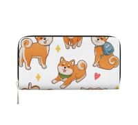 YFSGDLBN Carino Shiba Inu Cane Stampato Portafoglio In Pelle Mano Lungo Vera Pelle Portafoglio Portamonete, Nero , Taglia unica