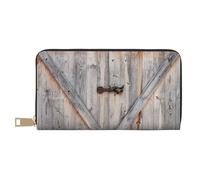 YFSGDLBN Country Barn Wood Door Stampato Lungo Portafoglio In Pelle Frizione Portafoglio Zip Card Case, bianco, Taglia unica
