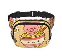 YFSGDLBN Delizioso dolce ramen stampato quadrato doppio strato sacchetto di vita quotidiano casual borsa petto, Nero , Taglia unica