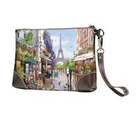 YFSGDLBN Explosion Burst - Pochette in vera pelle, con cerniera, colore: rosso e nero, Parigi Street Scene Torre Eiffel, Taglia unica
