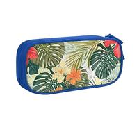 YFSGDLBN Foglie vegetazione con fiori di ibisco stampato grande capacità astuccio doppio astuccio portatile cancelleria sacchetto, Blu, Taglia unica, Portamonete