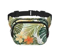 YFSGDLBN Foglie vegetazione con fiori di ibisco stampato quadrato doppio strato marsupio quotidiano casual borsa da petto, Nero , Taglia unica