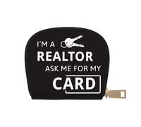 YFSGDLBN I'm A Realtor Ask Me - Borsa porta carte di credito in pelle stampata con cerniera, portamonete, bianco, Taglia unica