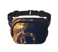 YFSGDLBN Marsupio a doppio strato quadrato con stampa stella lucida dorata nota musicale borsa da petto casual quotidiano, Nero , Taglia unica