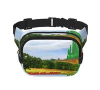 YFSGDLBN Papaveri Campo Giallo Mattoni Strada Stampato Quadrato Doppio Strato Marsupio Casual Quotidiano Borsa Petto, Nero , Taglia unica