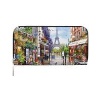 YFSGDLBN Parigi Street Scene Torre Eiffel Stampato Pelle Mano Portafoglio Lungo Vera Pelle Portafoglio Portamonete, Nero , Taglia unica