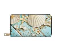 YFSGDLBN Portafoglio lungo in pelle con stampa blu oceano, mare, spiaggia, conchiglie, stella marina, portafoglio con cerniera, bianco, Taglia unica