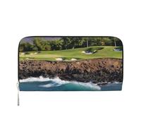 YFSGDLBN Portafoglio lungo in vera pelle stampata con campo da golf sulla spiaggia delle Hawaii, Nero , Taglia unica