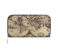 YFSGDLBN Portafoglio lungo in vera pelle stampata con mappa antica del mondo, portamonete, Nero , Taglia unica