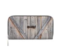 YFSGDLBN Portamonete in vera pelle stampata con porta in legno da fienile di campagna, Nero , Taglia unica