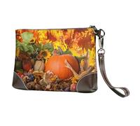 YFSGDLBN Rainbow Colored Gay Pride Cuori Stampato Pochette In Vera Pelle Portafoglio Frizione Zip Card Case, Giorno del Ringraziamento Zucca, Taglia unica