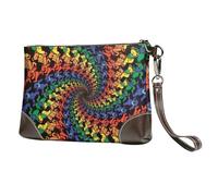 YFSGDLBN Rainbow Colored Gay Pride Cuori Stampato Pochette In Vera Pelle Portafoglio Frizione Zip Card Case, Tintura per cravatta con orso, Taglia unica