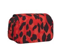 YFSGDLBN Red Leopard Pattern Stampato Doppio Clamshell Pen Case Pencil Pouch