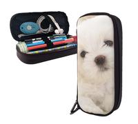 YFSGDLBN Simpatico astuccio in pelle stampata con cucciolo di maltese, astuccio portatile per cancelleria, pratico organizer, Nero , Taglia unica, Portamonete