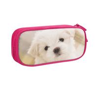 YFSGDLBN Simpatico cucciolo maltese stampato grande capacità matita caso doppio sacchetto di cancelleria portatile, rosa, Taglia unica, Portamonete