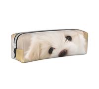 YFSGDLBN Simpatico cucciolo maltese stampato matita caso di cuoio portatile cancelleria sacchetto penna caso, bianco, Taglia unica, Portamonete