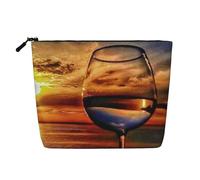 YFSGDLBN Sunset bicchiere di vino stampato finto canapa trucco borsa quotidiana borsa da viaggio borsa cosmetica, Nero , Taglia unica