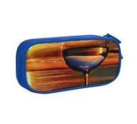 YFSGDLBN Sunset bicchiere di vino stampato grande capacità matita caso doppio sacchetto di cancelleria portatile, Blu, Taglia unica, Portamonete