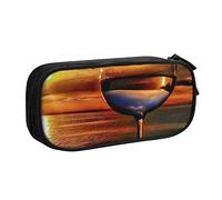 YFSGDLBN Sunset bicchiere di vino stampato grande capacità matita caso doppio sacchetto di cancelleria portatile, Nero , Taglia unica, Portamonete